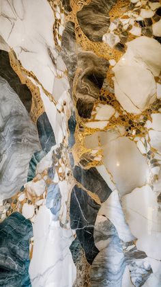 an abstract marble pattern with gold and blue accents on the walls in a building or office