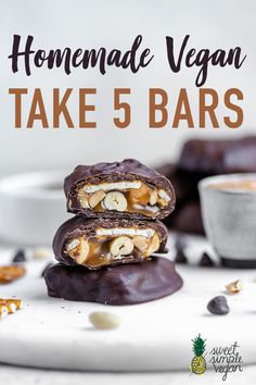 homemade vegan take 5 bars stacked on top of each other