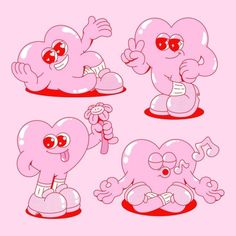 some pink cartoon characters with different expressions