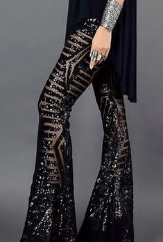 *Free Shipping *High-Quality Poly *Sheer Sequins Flair Leg Glitter Pants *Super Rock Star Glamour Pants...For Those Rock & Roll Nights *Available In Black / Gold & Black / Gold *Please Check Size Chart For A Better Result In Fit