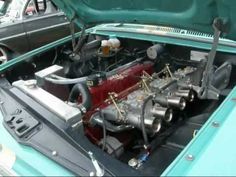 the engine compartment of an old car