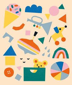 an illustration with various shapes and colors