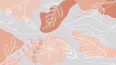 an abstract pattern with leaves and branches on a light gray, pink and white background