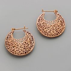 "Handmade large filigree hoop earrings designed with ancient Victorian style. These are cambered to a large basket shape and uneven shapes sawed on it by hand in various sizes. ▸▸ Measurments◂◂ - Diameter of one basket is 3.7cm / 1.5\". - Length: 4.2cm / 1.7\". - The weight of one earring is: 6.5g Also comes at a smaller size: https://www.etsy.com/il-en/listing/76844750 ▸▸ Material◂◂ - Sterling silver - Rose gold or 18k yellow gold coating over sterling silver ear wire and brass basket. Choose t Rose Gold Lace, Filigree Hoop Earrings, Gold Filigree Earrings, Rose Gold Hoop Earrings, Large Pendant Necklace, Earrings Rose Gold, Lace Earrings, Filigree Earrings, Earrings Bohemian