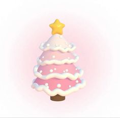 a pink and white decorated christmas tree with a star on top, against a light pink background