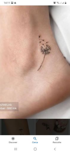 a small dandelion tattoo on the side of a woman's lower body