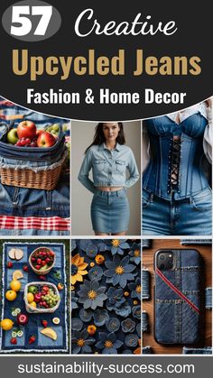 57 Innovative Upcycled Jeans Ideas: Transform Your Old Denim Into Chic Fashion And Home Decor Crafts With Old Jeans, Upcycle Denim Jeans, Recycle Crafts Diy, Denim Flowers, Denim Projects