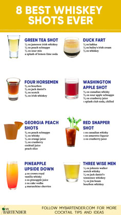 Whiskey Shots Basic Bar Drinks, Easy Shot Recipes, Bar Drink Recipes, Shots Alcohol Recipes, Whisky Cocktail Recipes, Best Whiskey, Whiskey Recipes