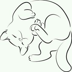 a black and white drawing of a cat with its head on the back of it's paw