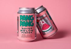 two cans of watermelon punch on a pink background