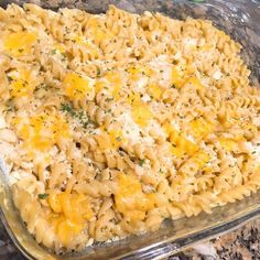 a casserole dish with macaroni and cheese