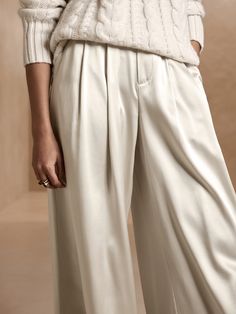 Belay Silk Pant | Banana Republic Silk Pants Outfit, 2024 Lookbook, Silk Pant, Satin Trousers, Ultra Wide, High Waist Fashion, Silk Pants, Silk Charmeuse, Winter 2024