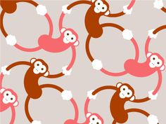 monkeys in pink and brown on a gray background