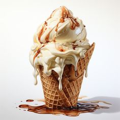 an ice cream sundae with caramel drizzle on top