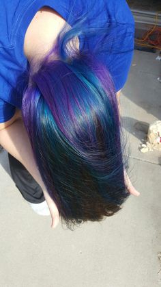 Underneath brown hair, with purple and blue Brown Hair With Purple, Balayage Blue, Purple Brown Hair, Hidden Hair Color