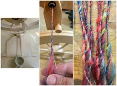 three pictures with different types of yarn being used to make things that look like wood