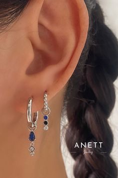 Blue Teardrop Dangle SILVER Earring Stacks Teardrop Silver Earrings, Earring Stacks, Stacked Earrings, Pretty Earrings, Bijoux Diy, Sterling Silver Hoops