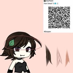 an animated girl with dark hair and glasses, standing in front of a qr code