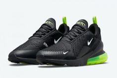 Nike Air Max 270 Black Neon Casual Shoes DO6392-001-1 White Branding, Nike Swoosh Logo, Nike Swoosh