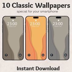 an iphone with the text 10 classic wallpapers special for your smartphone instant download