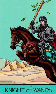 the knight of wands is riding on a horse