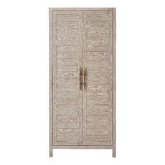 a tall wooden cabinet with two doors