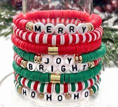 christmas bracelets stacked on top of each other