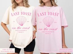 Are you looking for a trendy shirt for your beach bachelorette party? This beautiful Comfort Colors t-shirt, with a shell design, is meant to bring some fun to your bachelorette party as you and your girlfriends will have matching clothes to celebrate this special occasion. If you know someone who is planning to go on the coast or on a cruise for their bachelorette party, this tee would make a great gift for them.  Check out more unique and funny designs in our shop, including more bridal party Bachelorette Shirts Beach, Coastal Bachelorette, Last Toast On The Coast, Toast On The Coast, Beach Bachelorette Party, Luxury Coastal, Bachelorette Party Beach, Beach Bachelorette, Matching Clothes