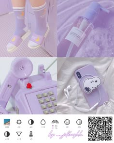 the phone is purple and has an animal sticker on it, along with other items