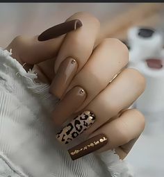 Fall Nails Brown, Ongles Beiges, Brown Fall Nails, Tiger Nails, Animal Print Nails Art, Nails Brown, Fall Nail Art Designs, Nails Fall Nails, Leopard Print Nails