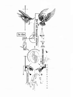 a drawing of two birds flying in the air and on top of each other, with words above them