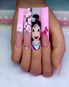 Tarzan Nails, Aladin Nails, Mulan Nail Art, Princess Nails Disney, Cartoon Nails Design, Mulan Nails, Moana Nails, Princess Nail Designs, Competition Nails