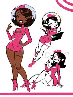 an image of three women in pink outfits and one is wearing a helmet, the other has