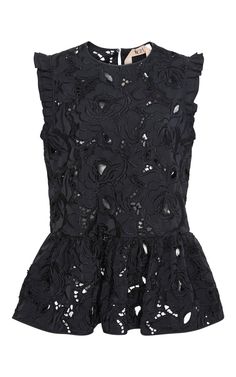 No. 21 Black Blouse Outfit, Evening Wear Tops, Lace Peplum Blouse, Embroidered Summer Dress, Floral Lace Blouse, Sleeveless Peplum Top, Peplum Tops, Floral Peplum Top, Black Lace Blouse