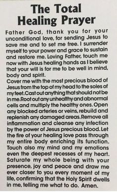 an advertisement for the total healing prayer, which is printed in black and white