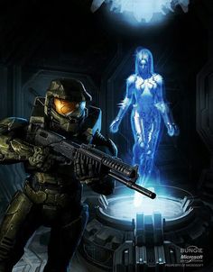 Another awesome piece of artwork featuring Master chief and a Halo 3/Halo 2 anniversary Cortana Master Chief And Cortana, Halo Tattoo, Cortana Halo