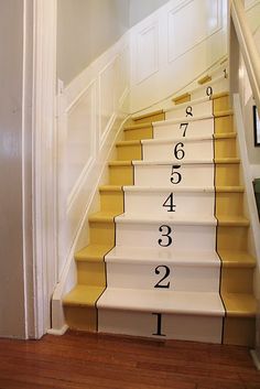 the stairs are numbered with numbers on each step to go up and down in this house