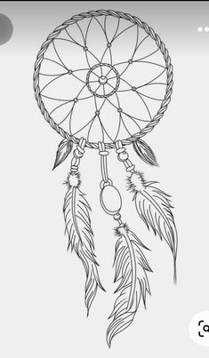 a black and white drawing of a dream catcher