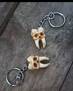 two key chains with skulls on them