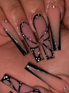 Black  Collar   Plain Color Nails Embellished   Beauty Tools Nagel Tips, Nail Type, Coffin Press On Nails, Nails Set, Nail Supplies, Nail Length, Diamond Nails, Nail Art Hacks, False Nail