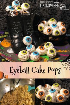 there is a cake with eyes on it and the words, eyeball cake pops