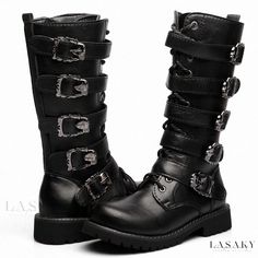 Lasaky - Extra Tall Boots with Explosive Sales and Unique Style Options Steampunk Boots, Military Combat Boots, Emo Clothes, Leather Motorcycle Boots, Punk Shoes, Goth Boots, Fabric Boots, Gothic Shoes, Punk Boots