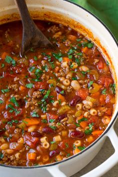 a large pot filled with soup on top of a table