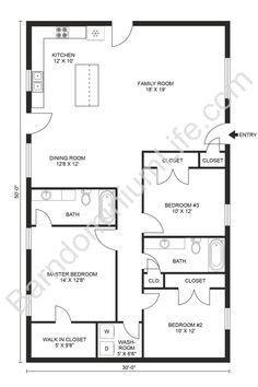 the floor plan for a 3 bedroom, 2 bathroom apartment with an attached kitchen and living room