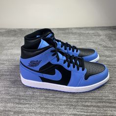 Up For Sale Is A Pair Of Brand New Air Jordan 1 Mid Sneakers In A Mens Size 10.5. It Comes With The Box And Is 100% Authentic. Thanks For Your Interest! Mid Air Jordan 1, Jordan 1 Mid University Blue, Cool Nike Shoes, Nike Golf Shoes, Pretty Sneakers, Nike Training Shoes, Mid Sneakers, Nike Fashion Shoes, Jordan Shoes Retro