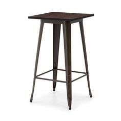 the backless bar stool is made from metal and wood, with an aged finish