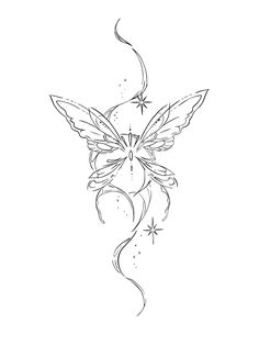 a drawing of a butterfly with stars on it's wings