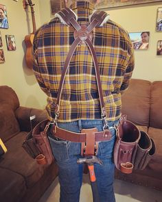 - Free Shipping - Beltless suspension rig for framers. This version of our pro tool belt takes the strain off your lower back and hips. Suspenders are padded with real wool for durable comfort. Hardware is all stainless steel. This setup includes 6 pouches, speed square slot, hammer holder, slots for pens, pencils and small tools, and loops for larger handled tools. It's all hung on suspenders padded with real sheep wool. The pads don't hold odor and they are absorbent with natural lanolin in th Carpentry Tool Belt, Home Depot Tool Belt, Hammer Holder, Occidental Leather Tool Belt, Paw Nails, Cats Paw, Leather Tool Belt, Speed Square, Tool Belts