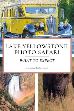 the yellow truck is driving down the road with water coming out of it's side