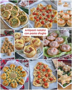 many different types of pastries are shown in this collage with the words antipastisti notali con pasta stagina